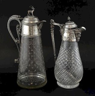 Victorian silver mounted cut glass claret jug, by Lee & Wigfull, Sheffield, 1896, and a silver plated and etched claret jug w