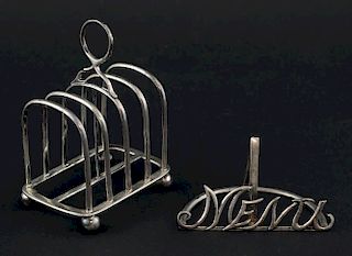 Victorian silver 'MENU' holder, maker's mark 'G & Co.', Birmingham, 1897 and a four division toast rack on ball feet, 4.2oz, 