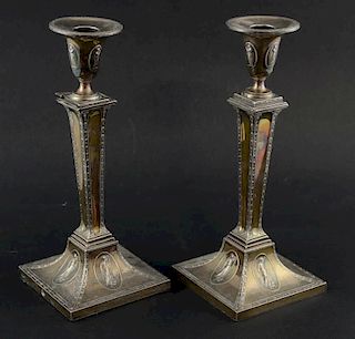 Pair of Victorian silver candle sticks Sheffield 1889, 30cm ( filled)