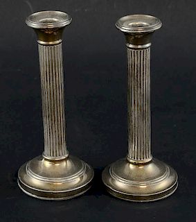 Pair of George V silver candle-sticks, Birmingham 1911, 17cm, filled