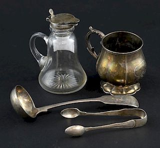 Victorian Scottish fiddle pattern  sauce ladle Glasgow 1848,  silver mounted Whisky noggin Birmingham 1918, Victorian silver 