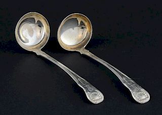 Pair of George IV Scottish silver sauce ladles, Edinburgh, 1824,
