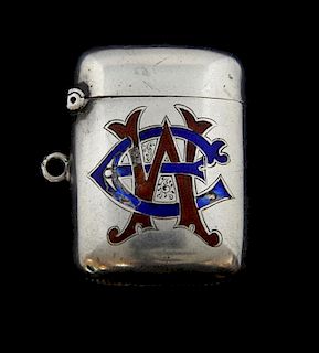Victorian silver and enamelled vesta case, Chester, 1900,