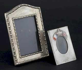George V silver photograph frame, Sheffield, 1918, and a metal photograph frame with the flags,