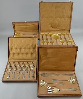 Matched set of French silver cutlery with moulded, shell, thread and foliage decoration, comprising an ice cream set, fish se