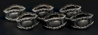 Set of six silver '800' standard napkin rings,