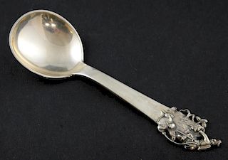 Danish silver caddy spoon with Military finial, 1952,