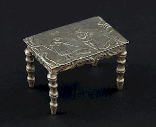 Miniature silver table by Simon Rosenthal '800' standard, with embossed design,