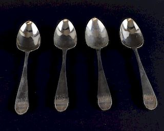 Four George III Irish silver Old English pattern tablespoons, by Michael Keating, Dublin, 1801, 9oz, 279g,