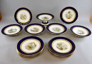 Grainger's Worcester part dessert service comprising, 12 plates, 23 cm, 4 tazza 6 cm high and 1 tall stand, 11 cm high,  each