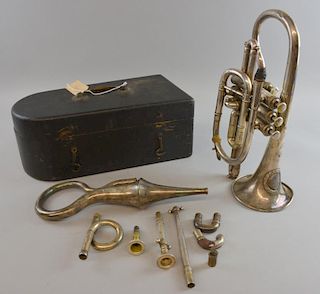 19th Century Besson and Besson silver plated Cornet N 2256, with extra mouthpiece and mute, boxed