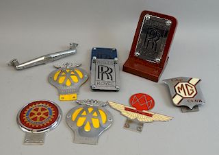 Three Rolls Royce badges, Austin martin Owners club badge, MG owners club badge, MG Door handle, Rotary International l Badge