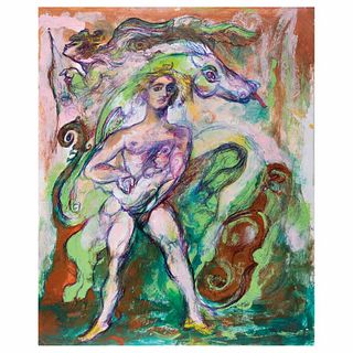 JOSÉ GARCÍA OCEJO, La serpiente bailarina, Firmado y fechado 2018, Acrílico y tinta sobre cartoncillo, 51 x 40.5 cm