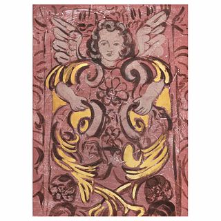 CARMEN PARRA, Sin título, Sin firma, Acrílico y hoja de oro sobre papel, 78 x 58.5 cm