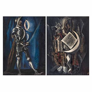 ISMAEL GONZÁLEZ DE LA SERNA, Don Quijote de la Mancha, Firmado y fechado 1959 al anverso, Óleo sobre madera, doble vista, 113 x 82 cm