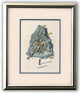 Salvador Dali- Original Color Woodcut on B.F.K. Rives Paper "Inferno 19"