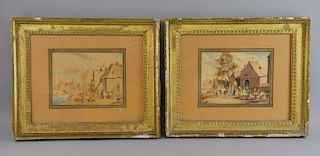 Teniers, pair, watercolours, Tavern exteriors, signed with initials D T, 17 x 22 cm & 16.5 x 22 cm