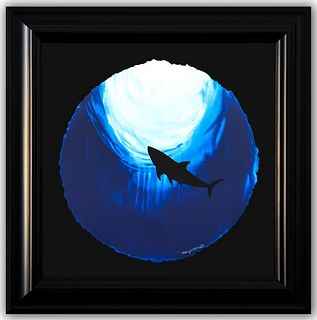 Wyland- Original Watercolor Painting on Deckle Edge Paper "Shark In Deep"