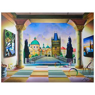 Ferjo, "Praga Afternoon" Original Painting on Canvas, Hand Signed with Letter of Authenticity.
