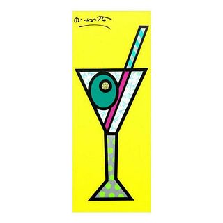 Britto, "Yellow Martini" Hand Signed Limited Edition Giclee on Canvas; Authenticated
