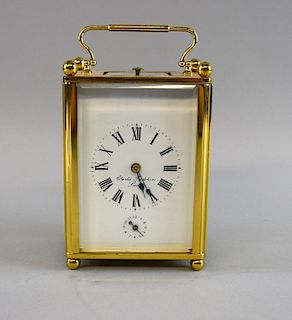 Charles Frodsham of London Brass and glass repeating  carriage clock with  alarm,  17cm