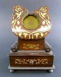 19th century Rosewood and brass inlaid watch stand  with drawer to base 20cm