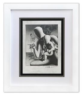 Mark Kostabi- Original Drawing on Paper "Slowly But Surely"