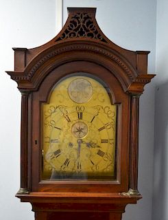 18th Century eight day  mahogany long case clock by Thomas Templar of Portsmouth, brass dial with subsidiary minute dial and 