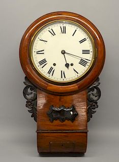 19th century mahogany cased wall clock with twin train movement 76cm