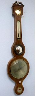 19th century Mahogany banjo barometer by B Ferrari 98cm