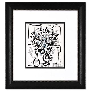 Marc Chagall (1887-1985), "The Black and Blue Bouquet" Framed Lithograph on Paper, with Letter of Authenticity.