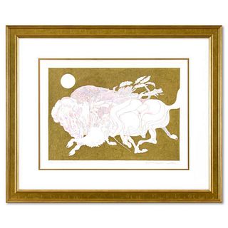 Guillaume Azoulay, "Etude Pour Eldorado" Framed Original Hand Colored Drawing with Hand Laid Gold Leaf, Hand Signed with Letter of Authenticity