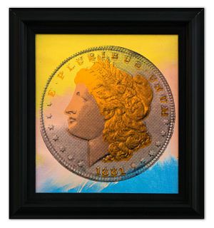 Steve Kaufman (1960-2010)- Hand Pulled silkscreen mixed media on Canvas "1881 Coin"