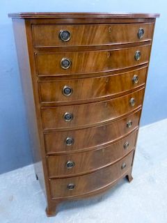 19th century style mahogany bow fronted chest of seven drawers on bracket base , 125cm x 74cm