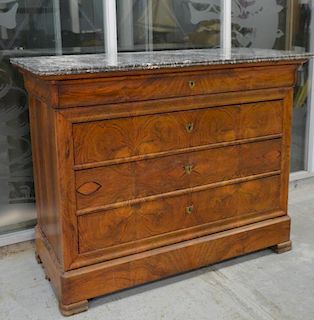 19th century continental marble topped walnut chest of  four drawers 100cm  112cm