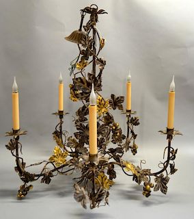 Richard Taylor metal 5 branch Chandelier decorated with fruiting vine