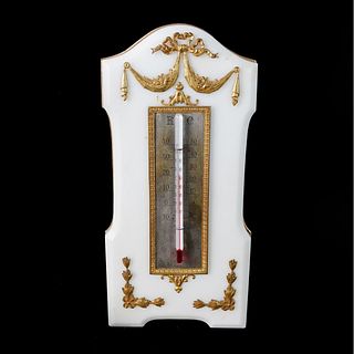 French Louis XVI Style Marble Bronze Thermometer