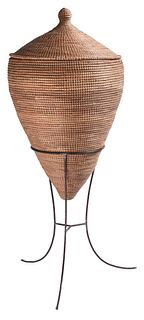 Monumental Coiled Lidded Seagrass Basket with Stand