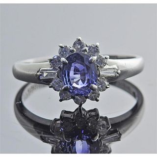 Platinum Diamond Sapphire Cluster Ring