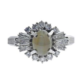 Platinum Diamond Cat&#39;s Eye Chrysoberyl Cabochon Ring