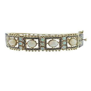 Antique 14k Gold Opal Enamel Bangle Bracelet