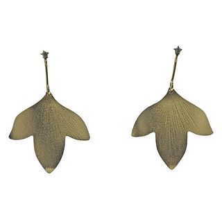 H. Stern 18k Gold Diamond Leaf Motif Earrings