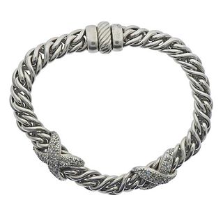 David Yurman Silver Diamond X Chain Bracelet