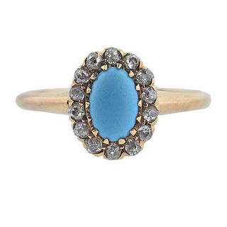 Antique 14k Gold Diamond Turquoise Ring