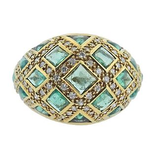18k Gold Diamond Emerald Dome Ring