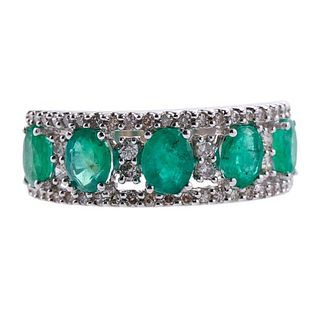 14k Gold Diamond Emerald Half Band Ring