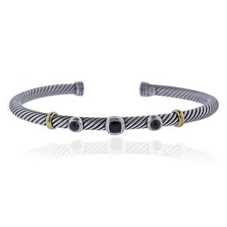 David Yurman Silver 18k Gold Garnet Onyx Cable Bracelet