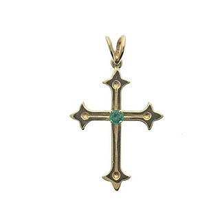 14k Gold Emerald Cross Pendant 