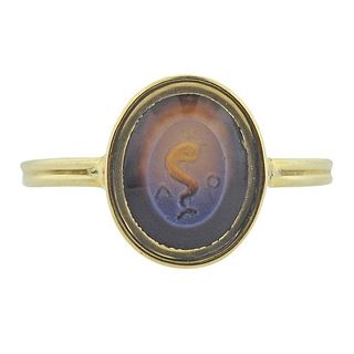 Antique 18k Gold Agate Intaglio Ring