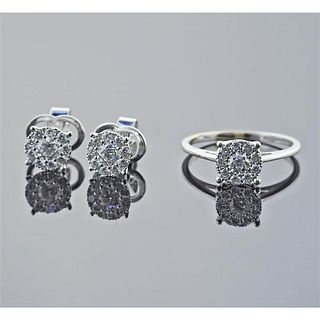 18k Gold Diamond Engagement Ring Stud Earrings Set